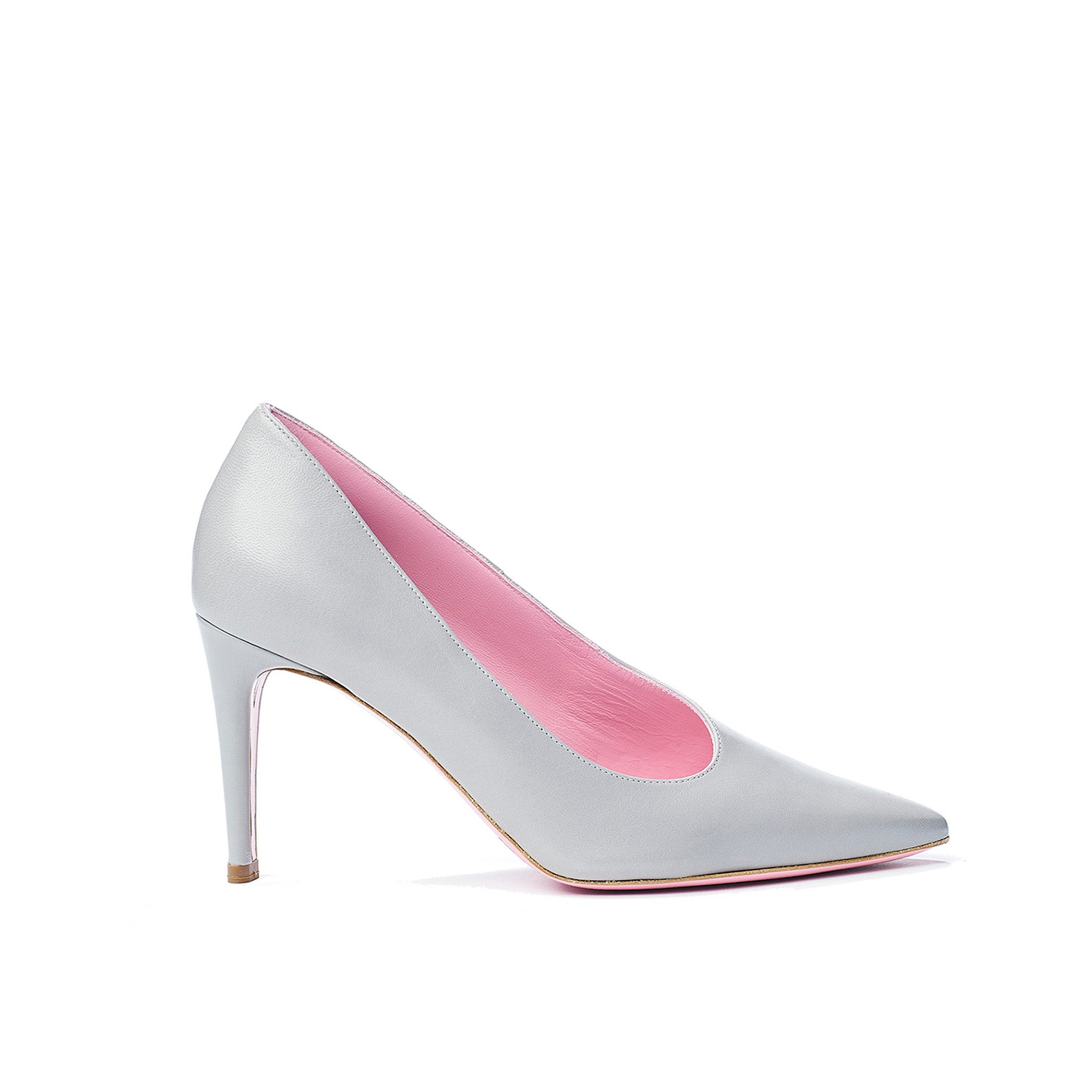 Phare Asymmetrical pump in grigio leather
