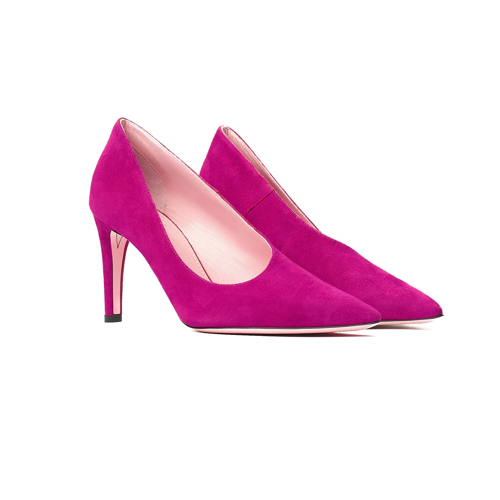 Phare Asymmetrical pump in azalea suede 3/4 view