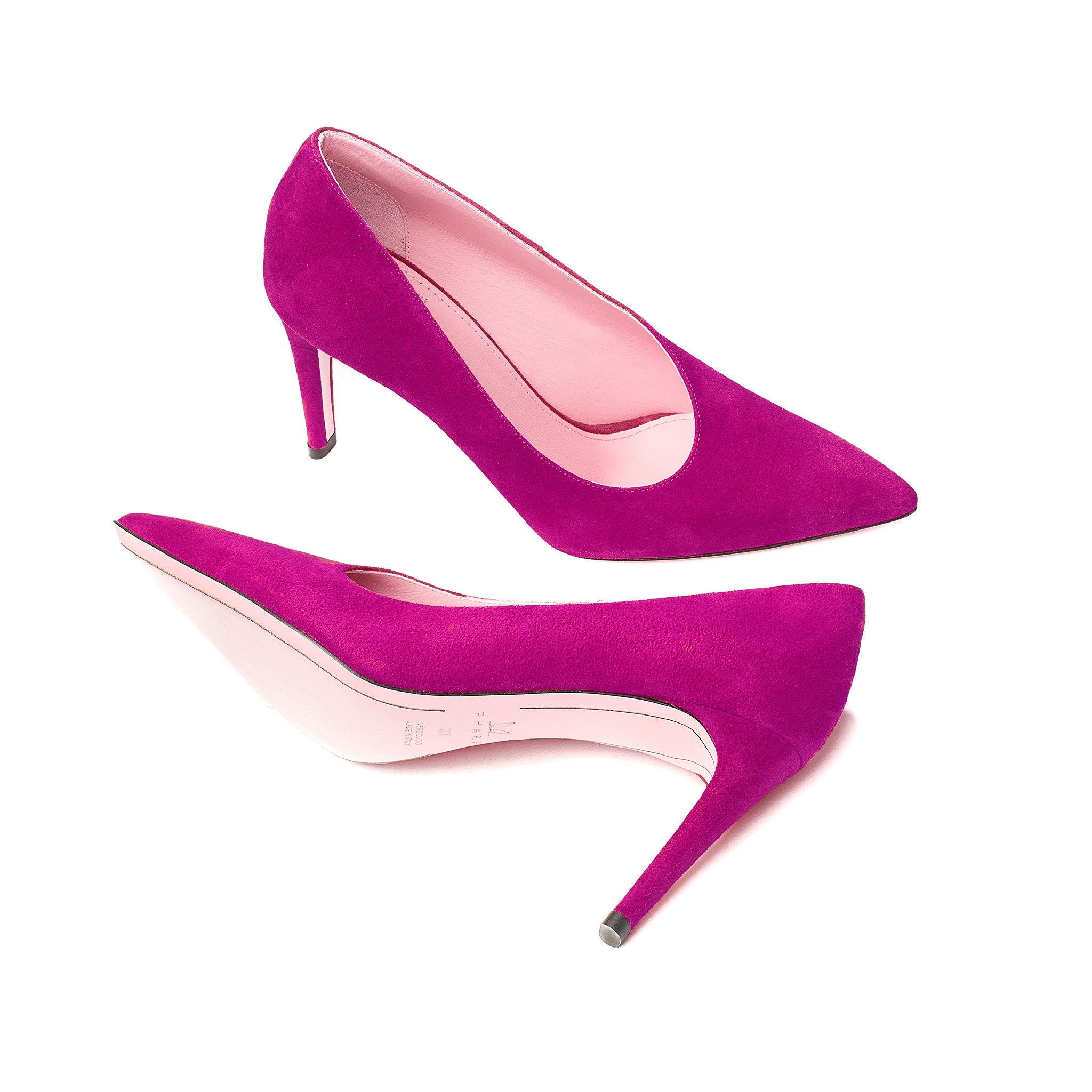 Phare Asymmetrical pump in azalea suede sole view