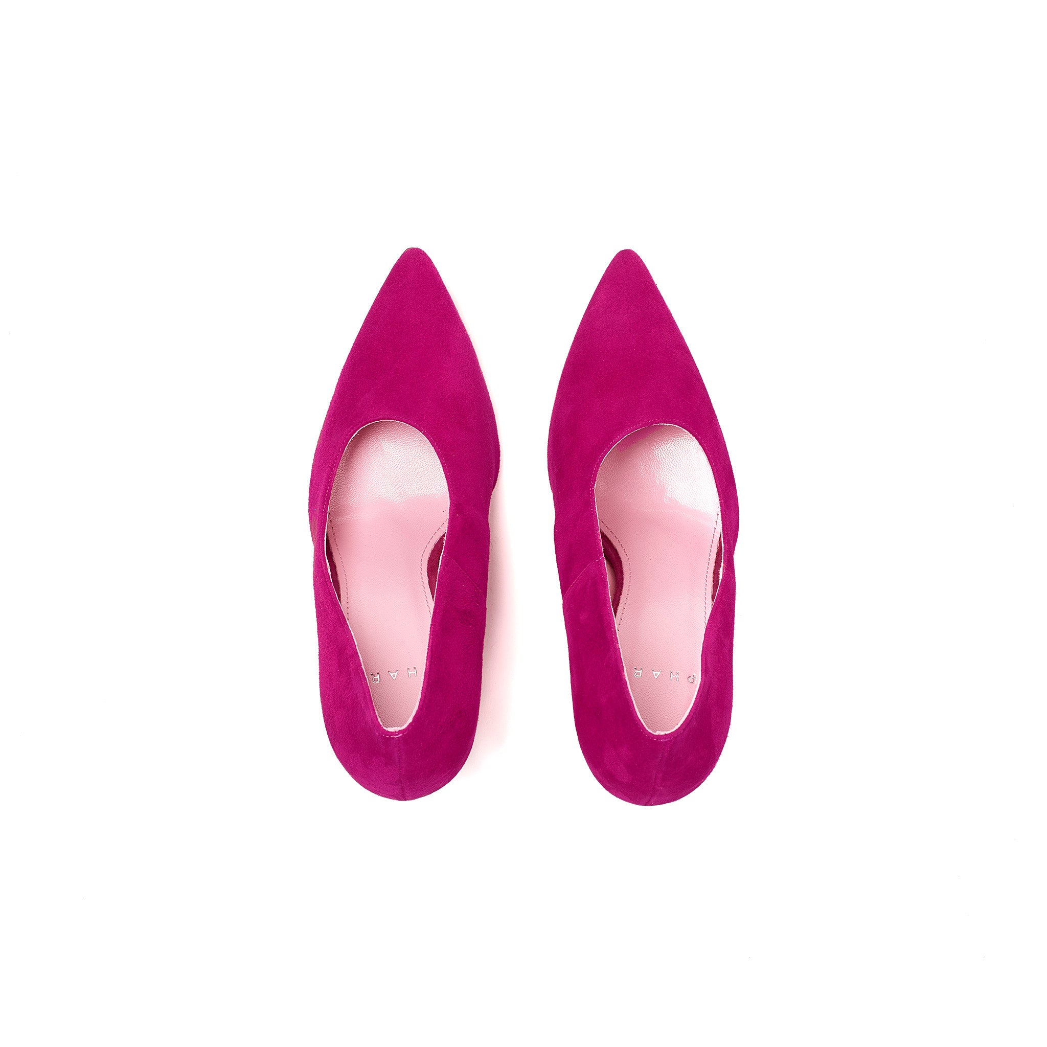 Phare Asymmetrical pump in azalea suede top view