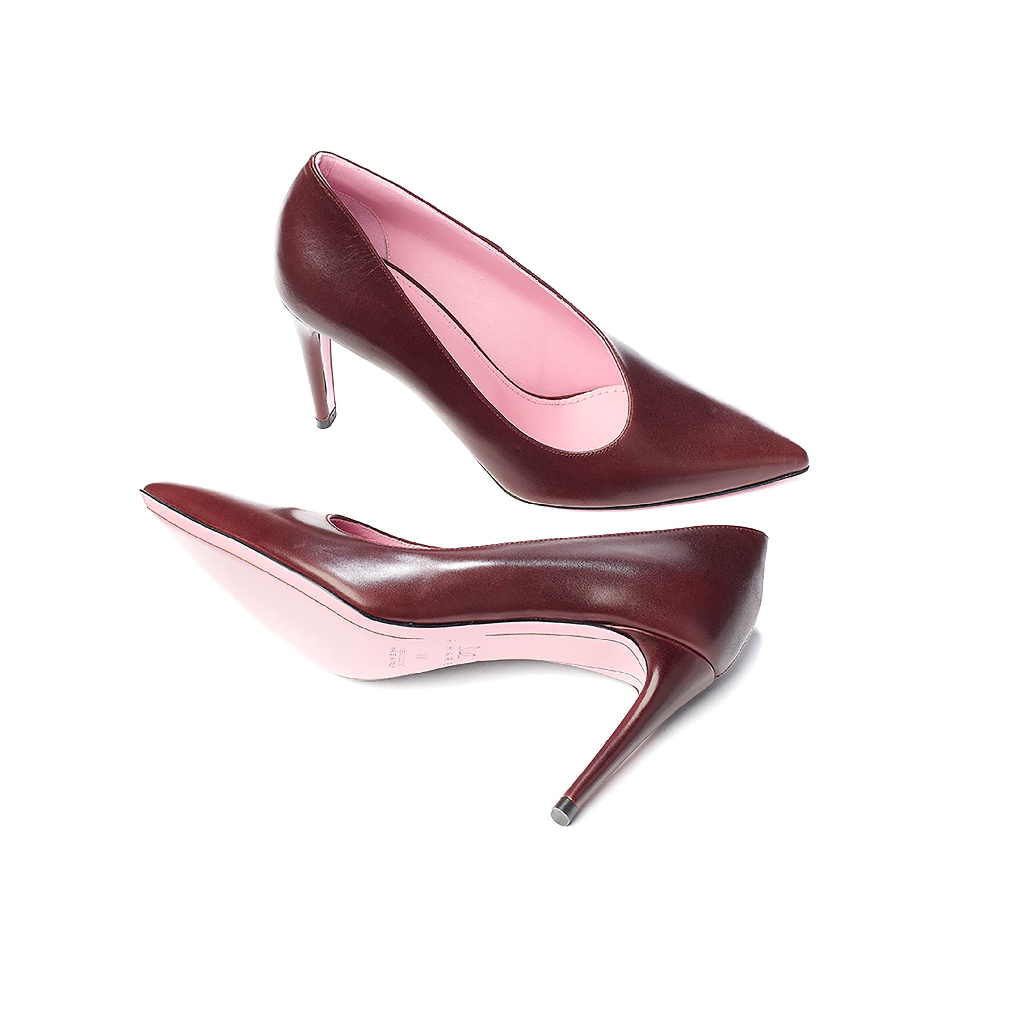 Phare Asymmetrical pump in bordeaux leather sole view