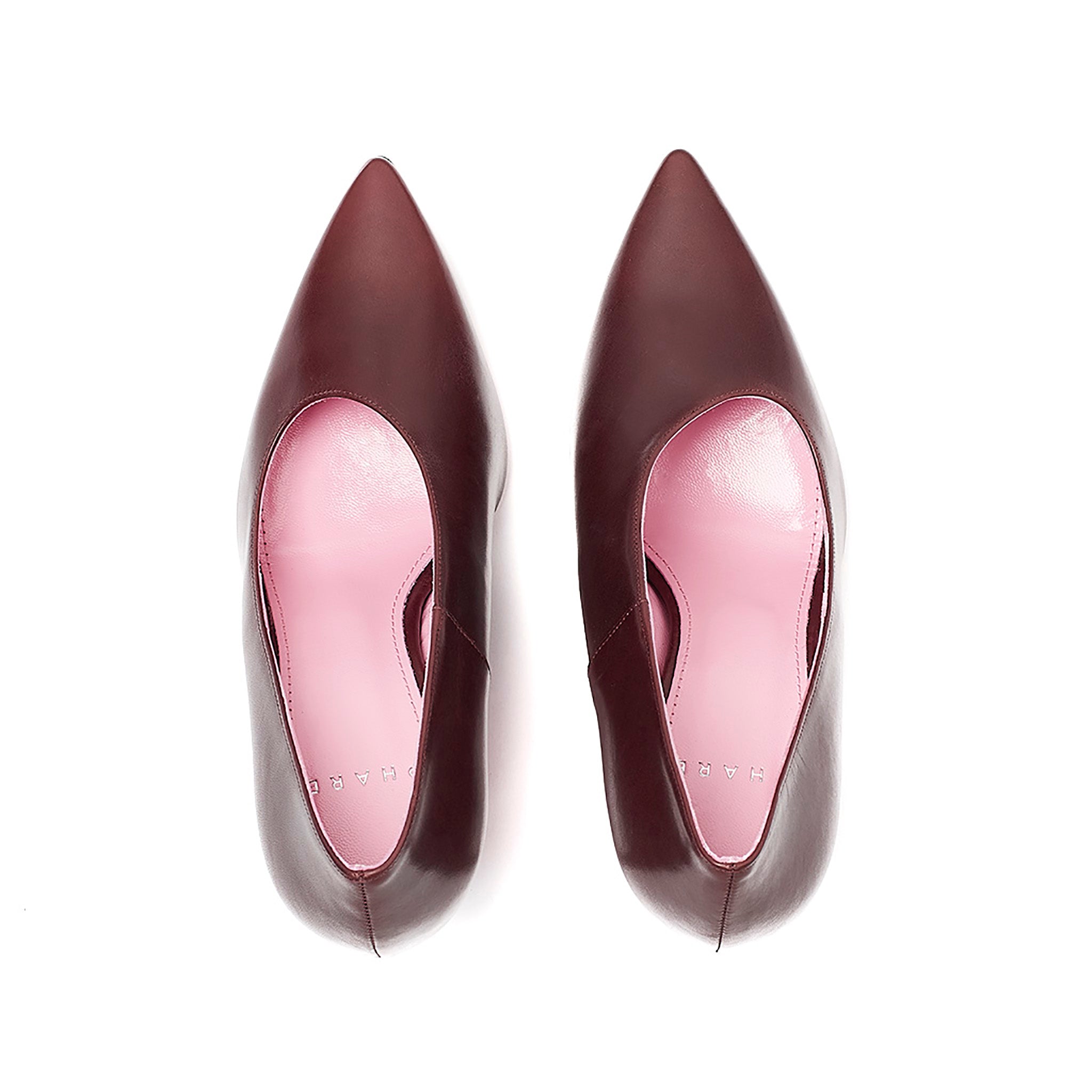 Phare Asymmetrical pump in bordeaux leather top view 
