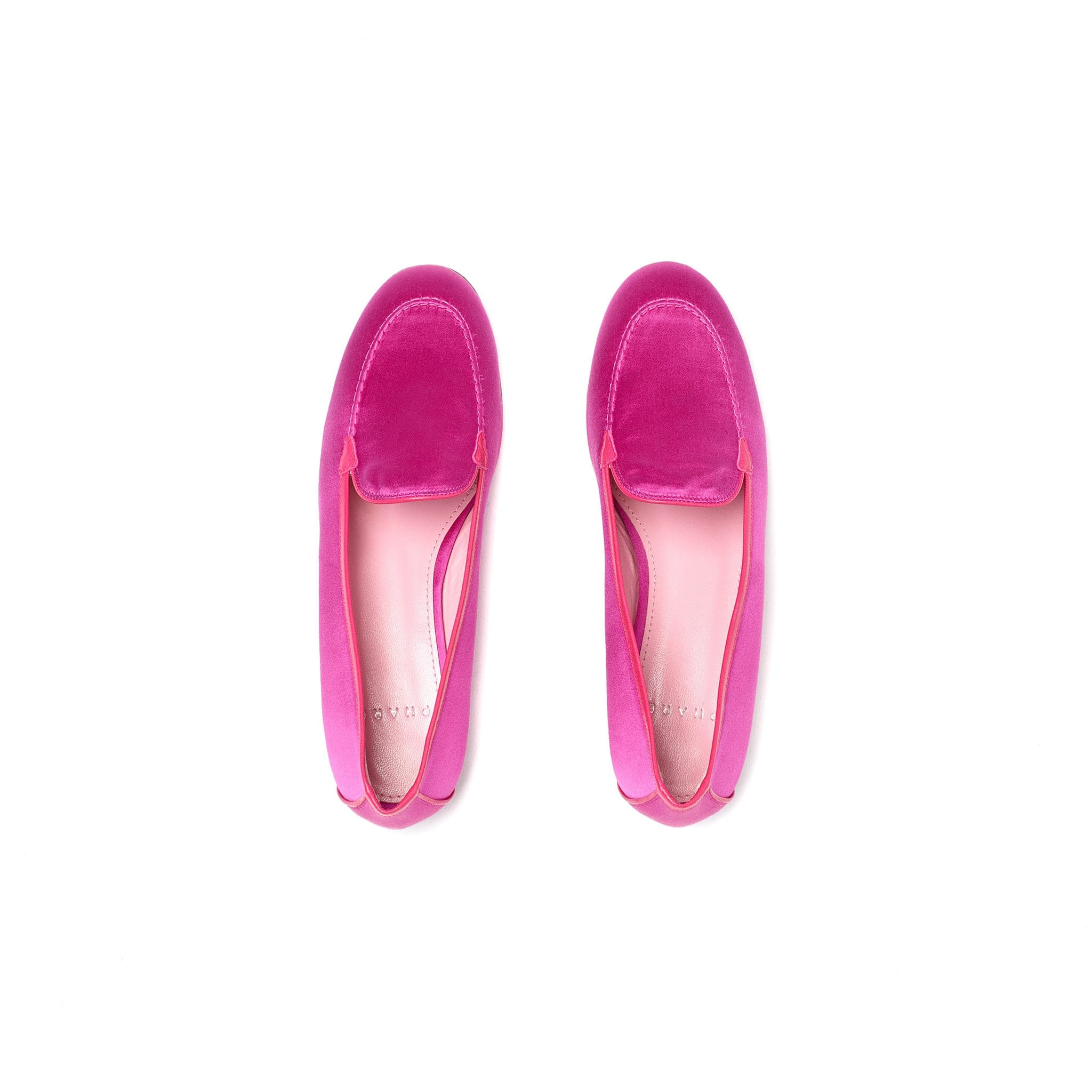 Phare classic loafer in magenta silk satin top view 