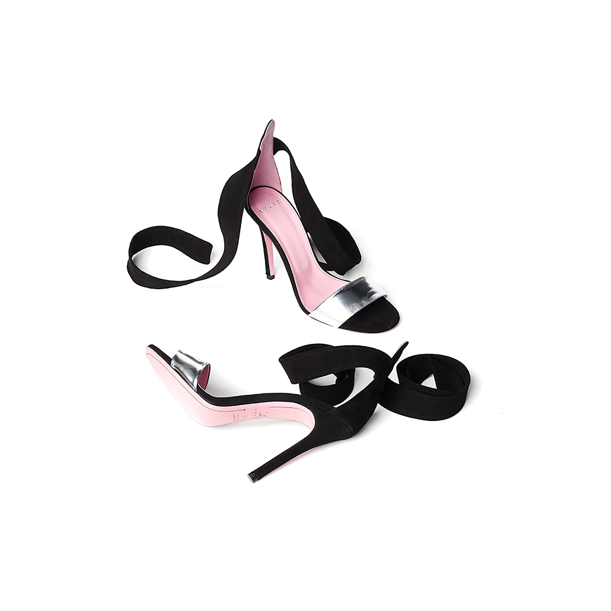 phare Ankle tie stiletto in black suede sole view 