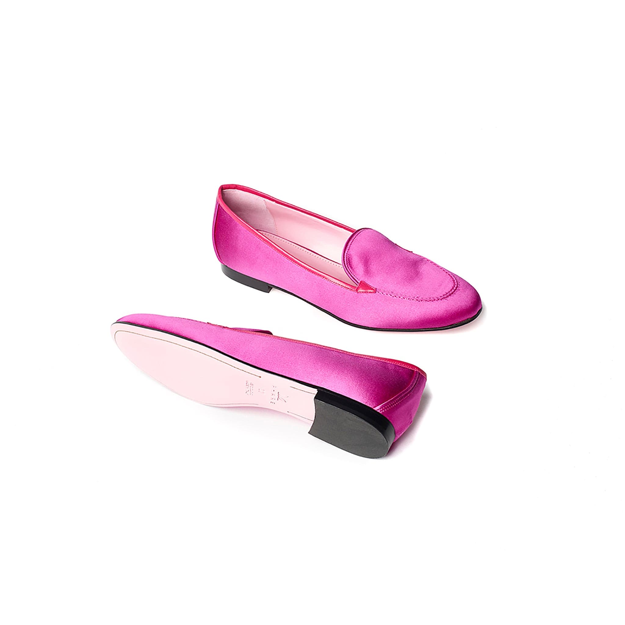 Phare classic loafer in magenta silk satin sole view 