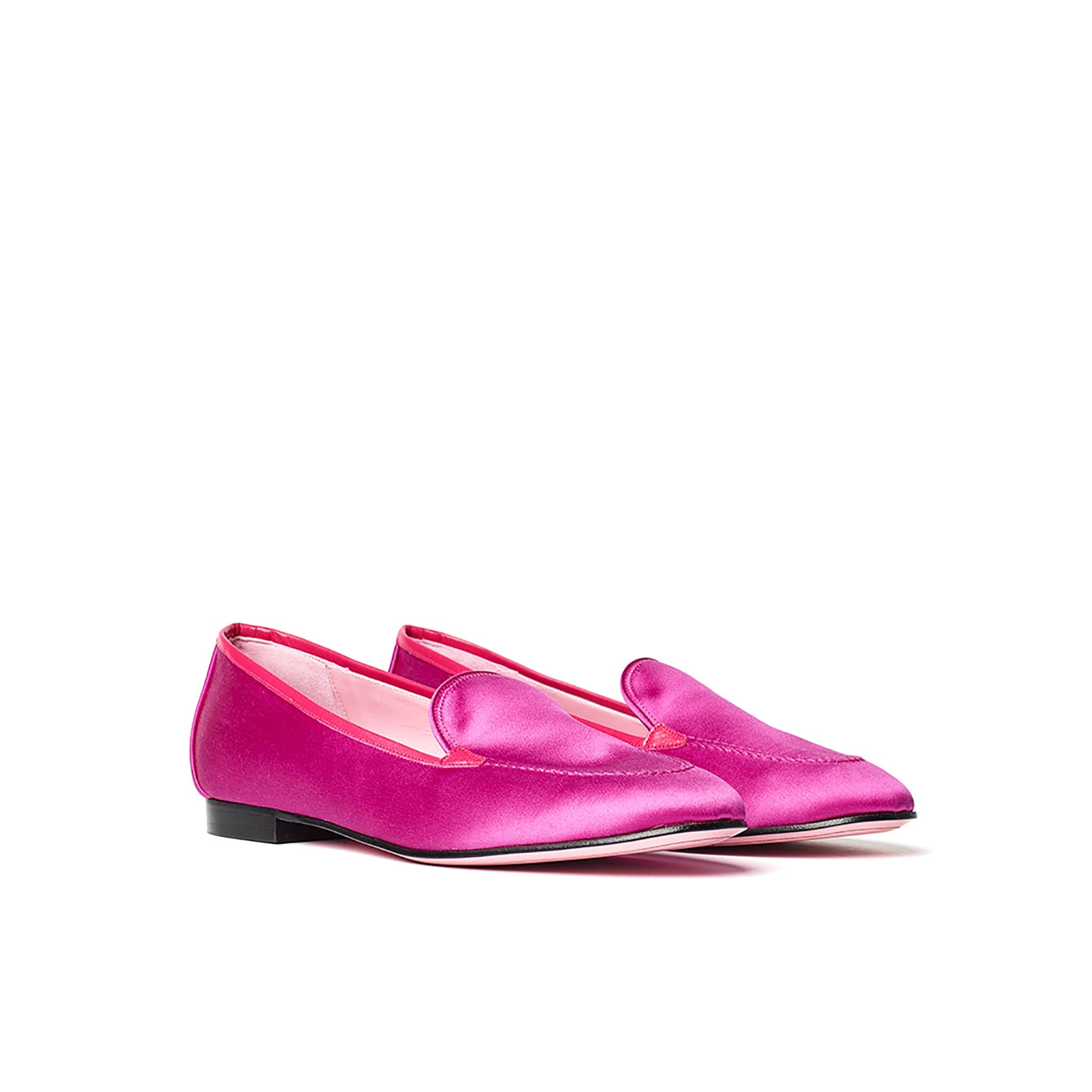 Phare classic loafer in magenta silk satin 3/4 view