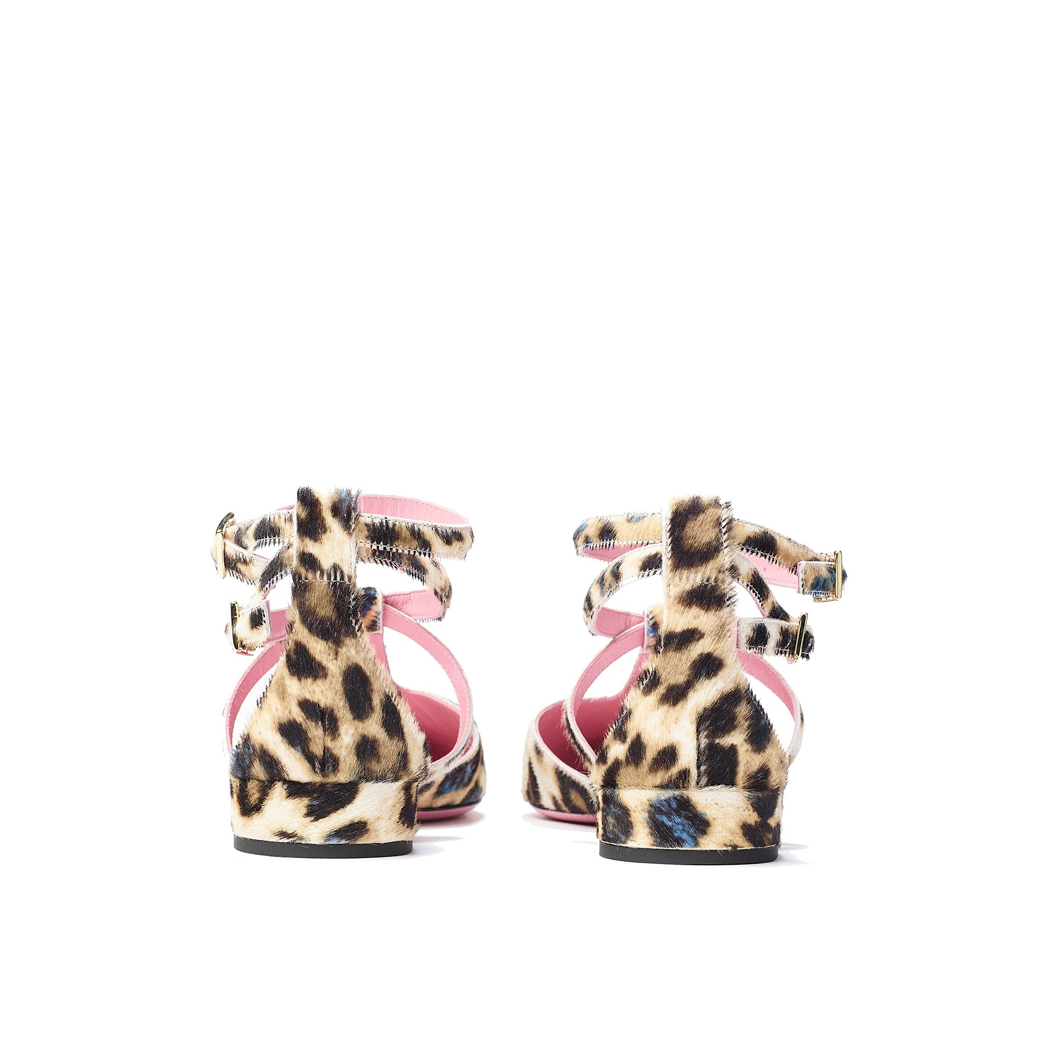 Phare ankle strap pointed flat in leopard pony hair  back view