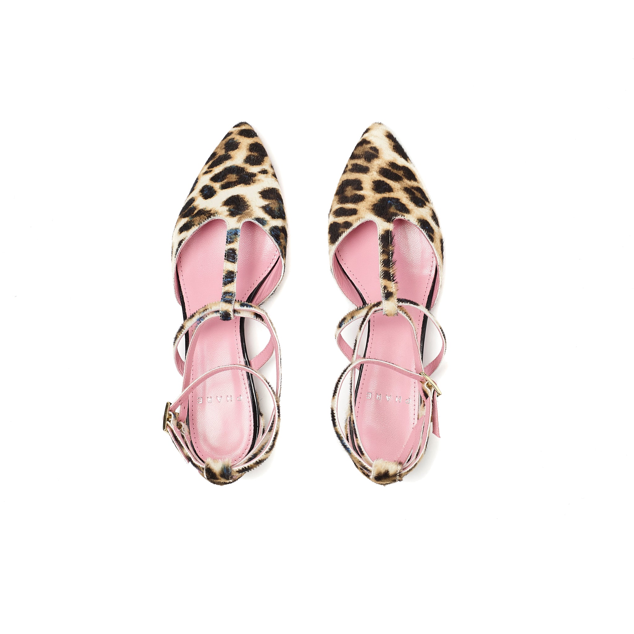 Phare ankle strap pointed flat in leopard pony hair  top view
