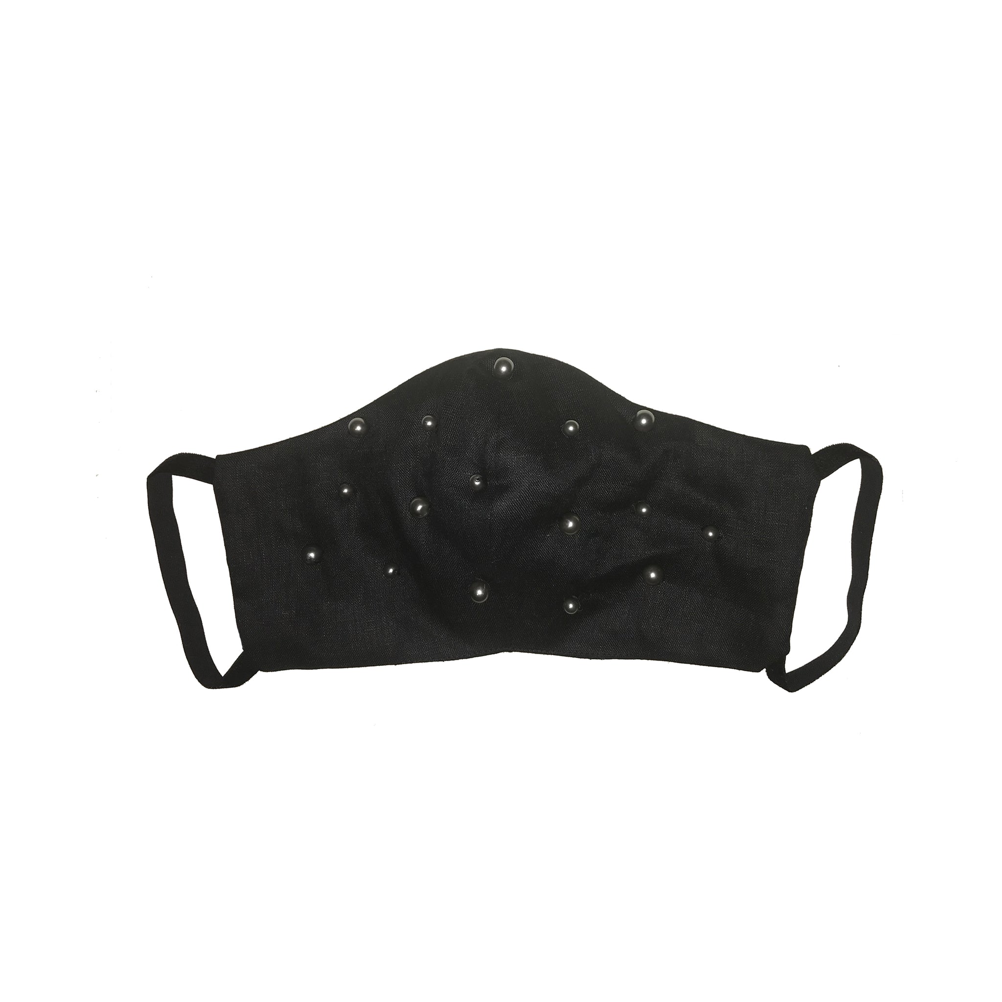 Pearl Encrusted Face Mask Black