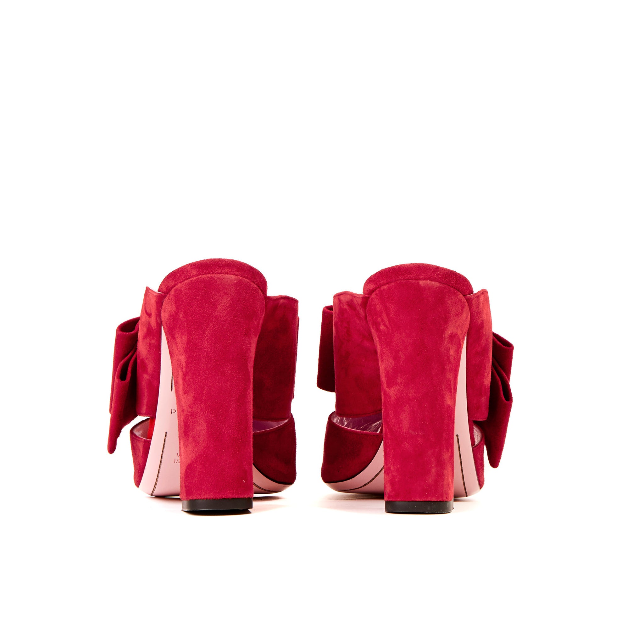 Phare High heel block heel mule with bow in rosso suede sole view
