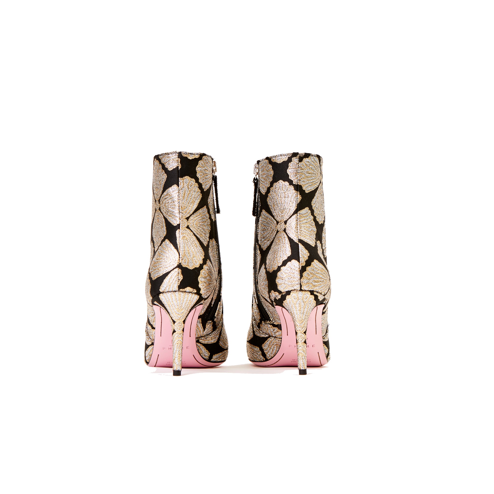 Phare Metallic brocade high heel boot back view