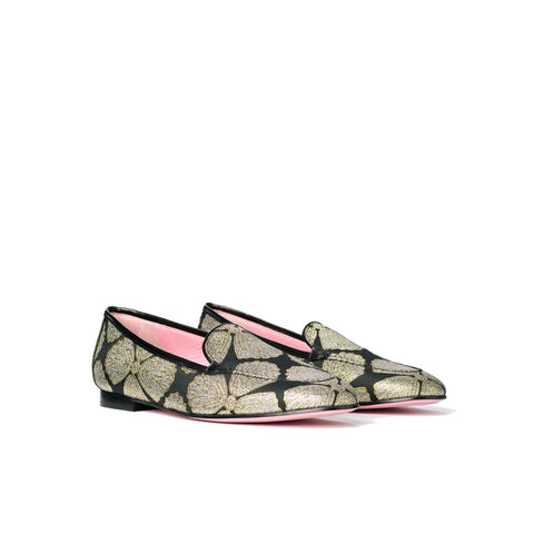 Phare classic loafer in metallic brocade 3/4 view 