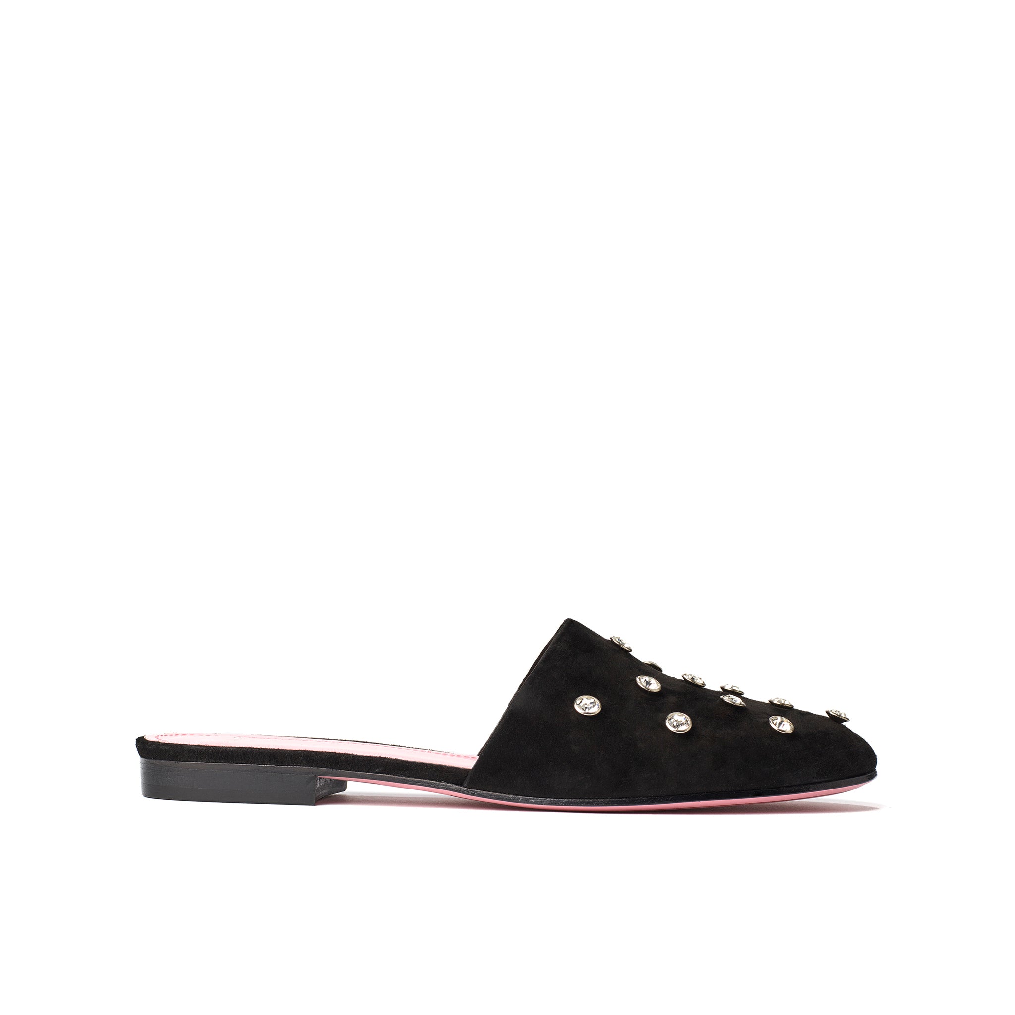 Phare crystal embellsihed slipper in black suede