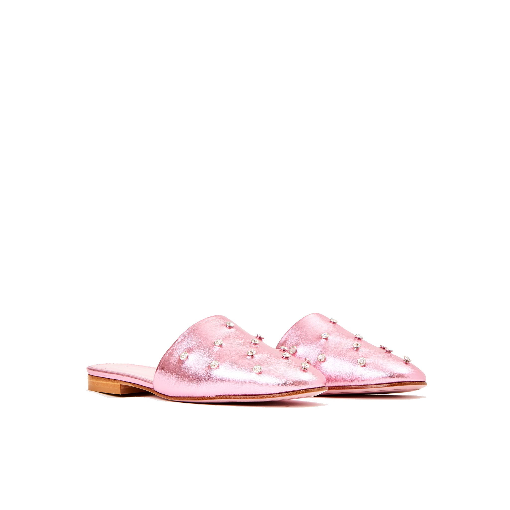 Phare crystal embellished slipper in rosa metallic leather 3/4 view