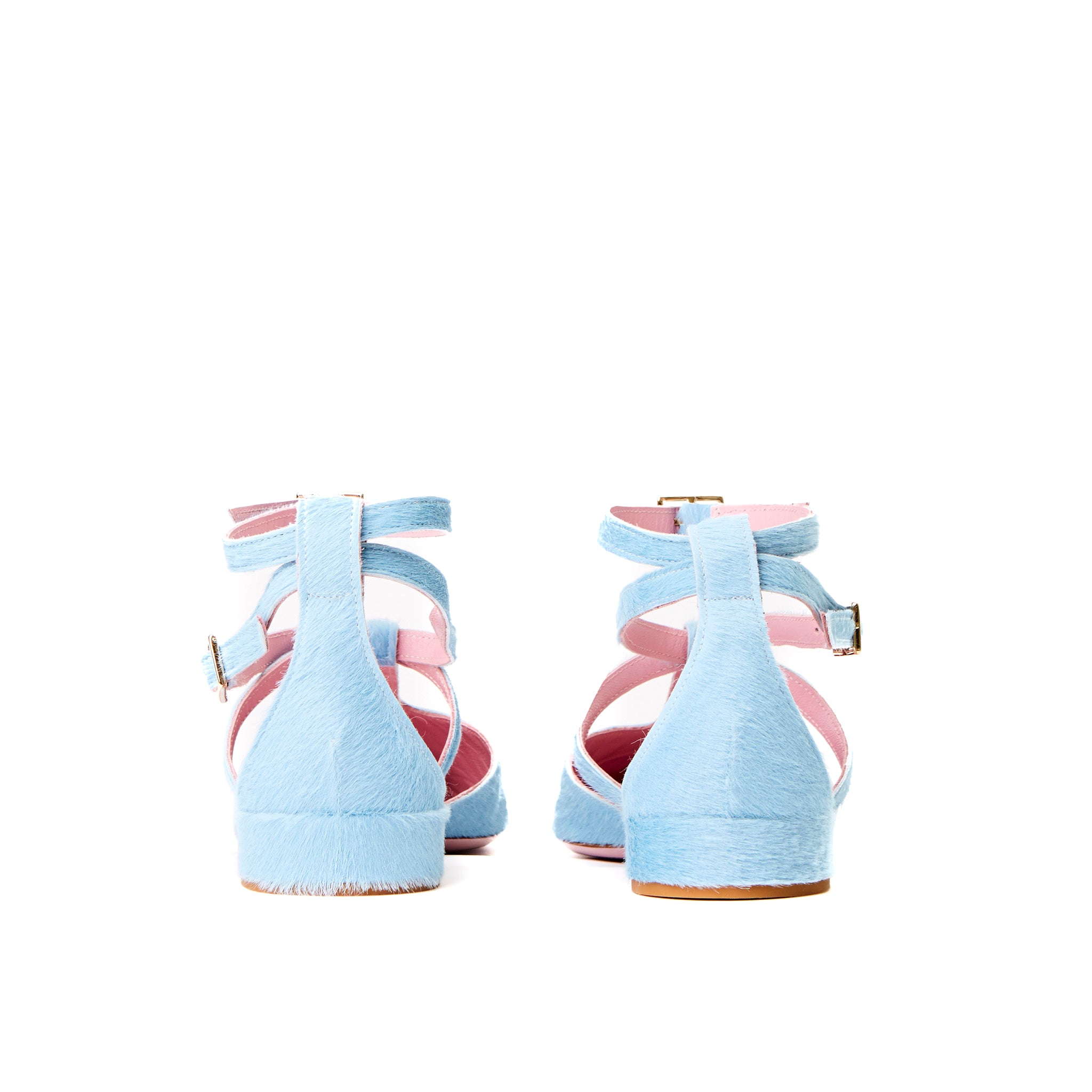 Phare ankle strap pointed flat in light blue pony hair top view