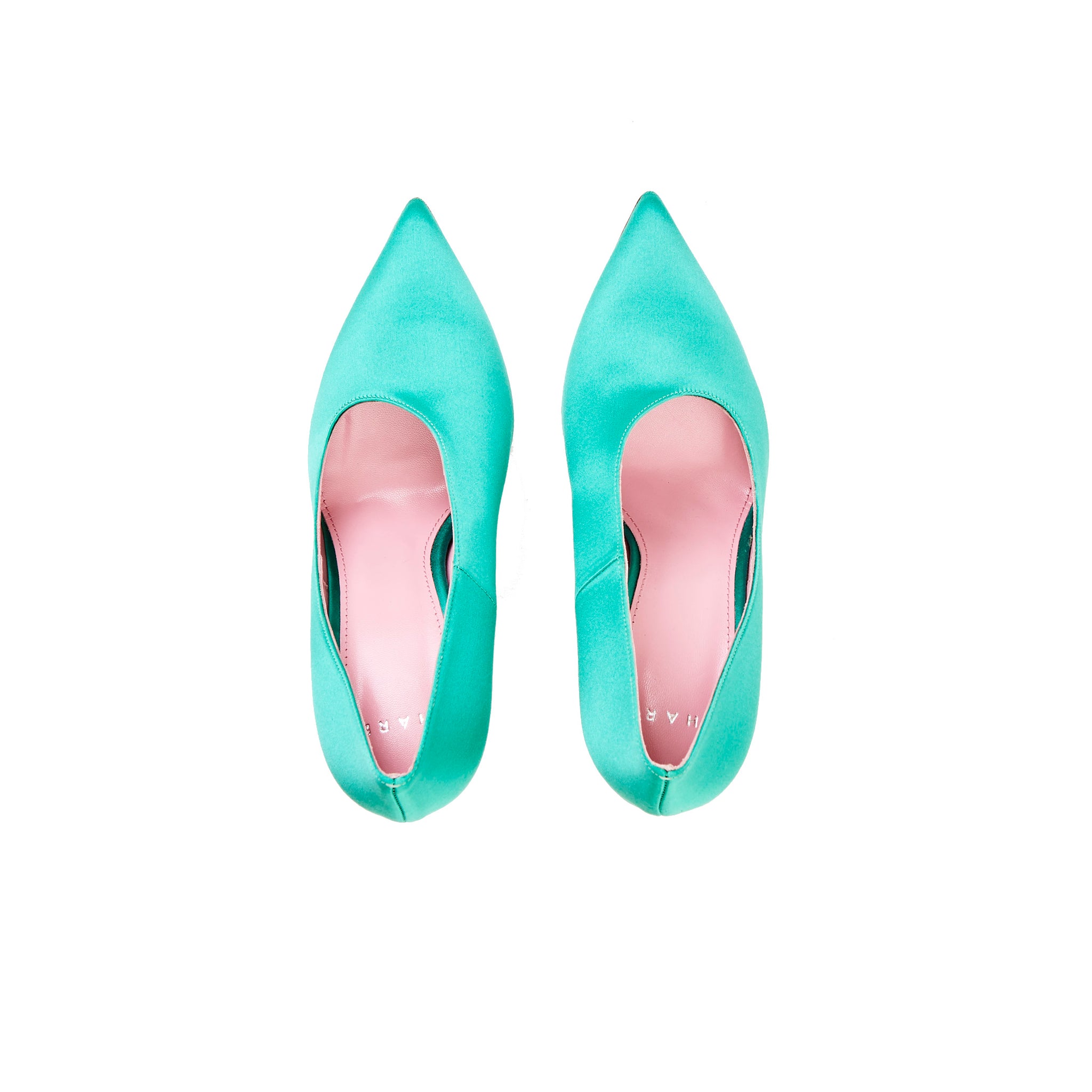 Phare seta asymmetrical pump in verde silk satin top view