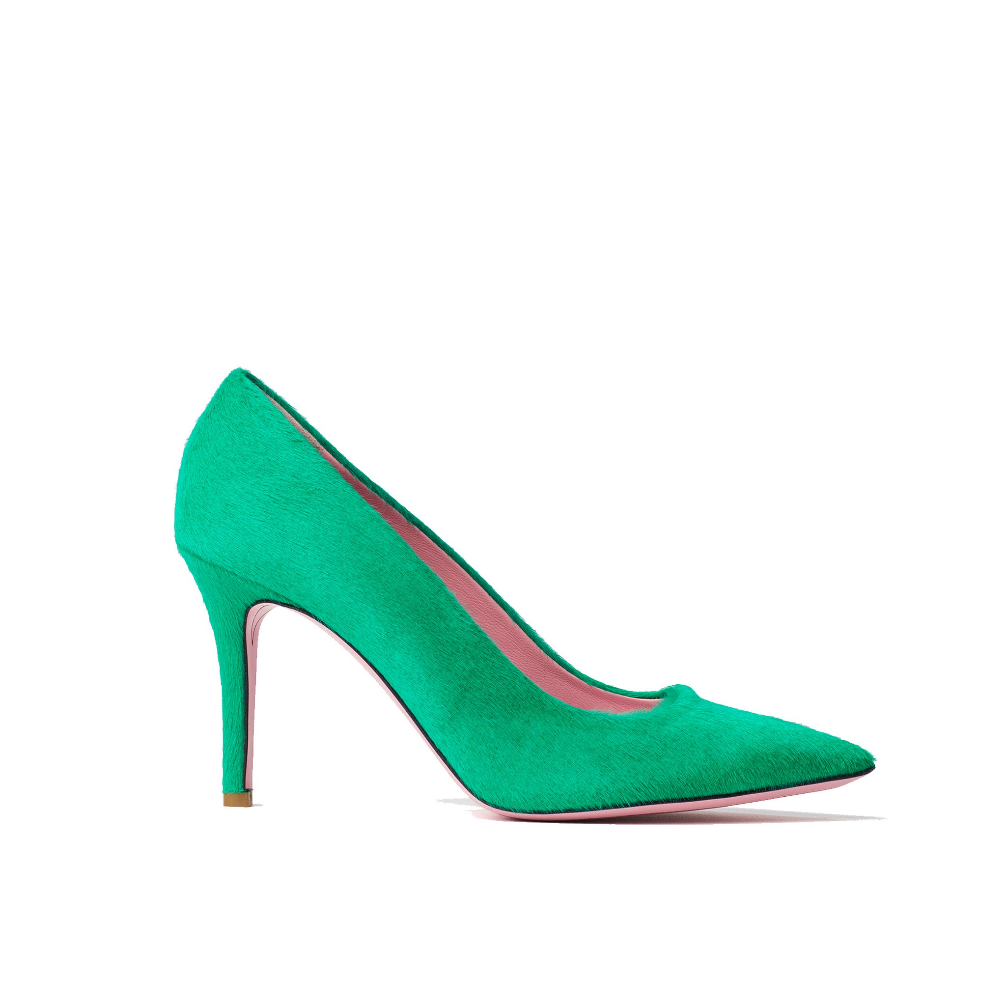 Phare slim heel pump in malachite pony hair
