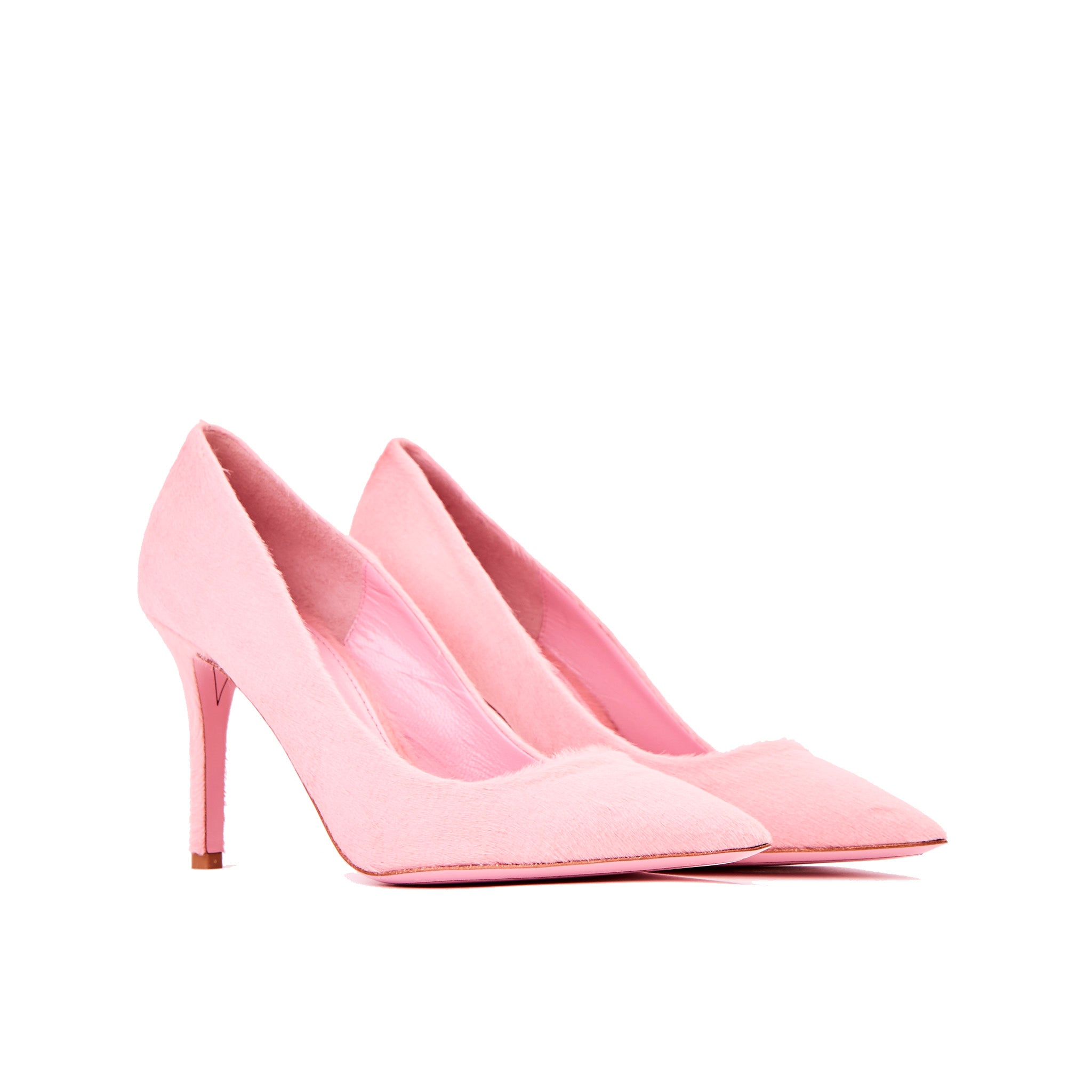 Phare slim heel pump in rosa pony hair 3/2 view