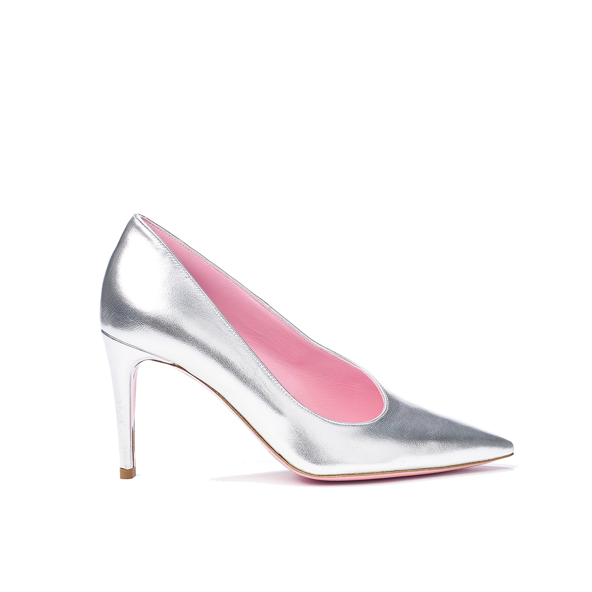 Phare asymmetrical pump in metallic silver leather
