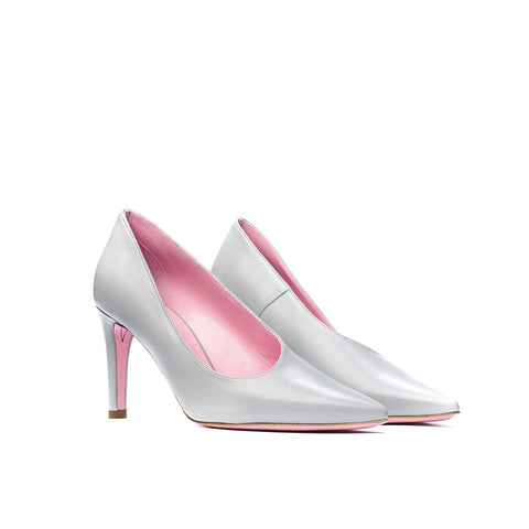 Phare Asymmetrical pump in grigio leather 3/4 view 
