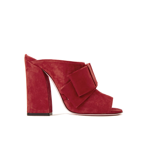 Phare High heel block heel mule with bow in rosso suede