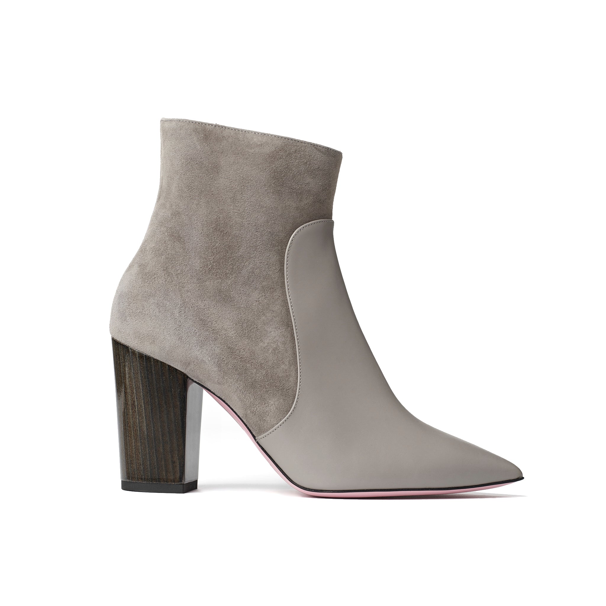 Phare Pointed block heel boot in cemento suede and leather made in Italy