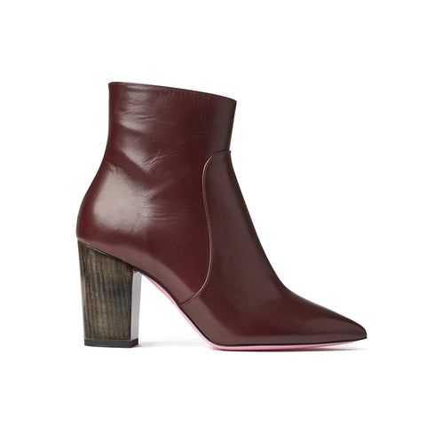 Phare Pointed block heel boot in bordeaux leather made in Italy