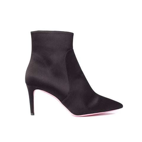 Phare  pointed claasic high heel boot in black silk satin, made in Italy