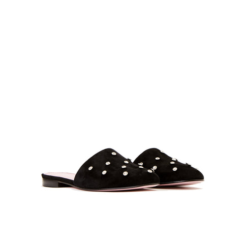 Phare crystal embellsihed slipper in black suede 3/4 view 