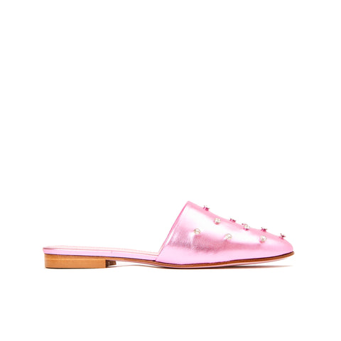 Phare crystal embellished slipper in rosa metallic leather