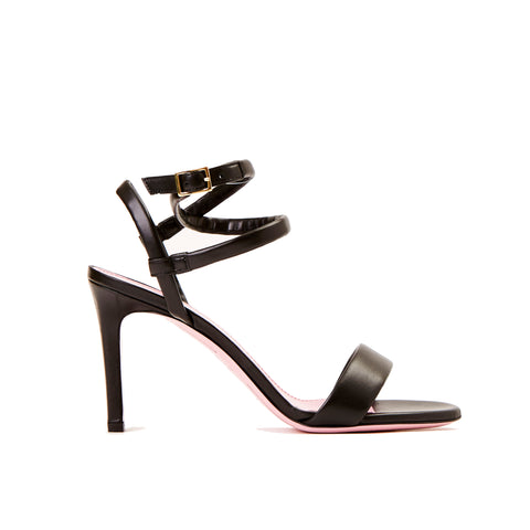 Phare Wrap ankle strap high heel sandal in black leather